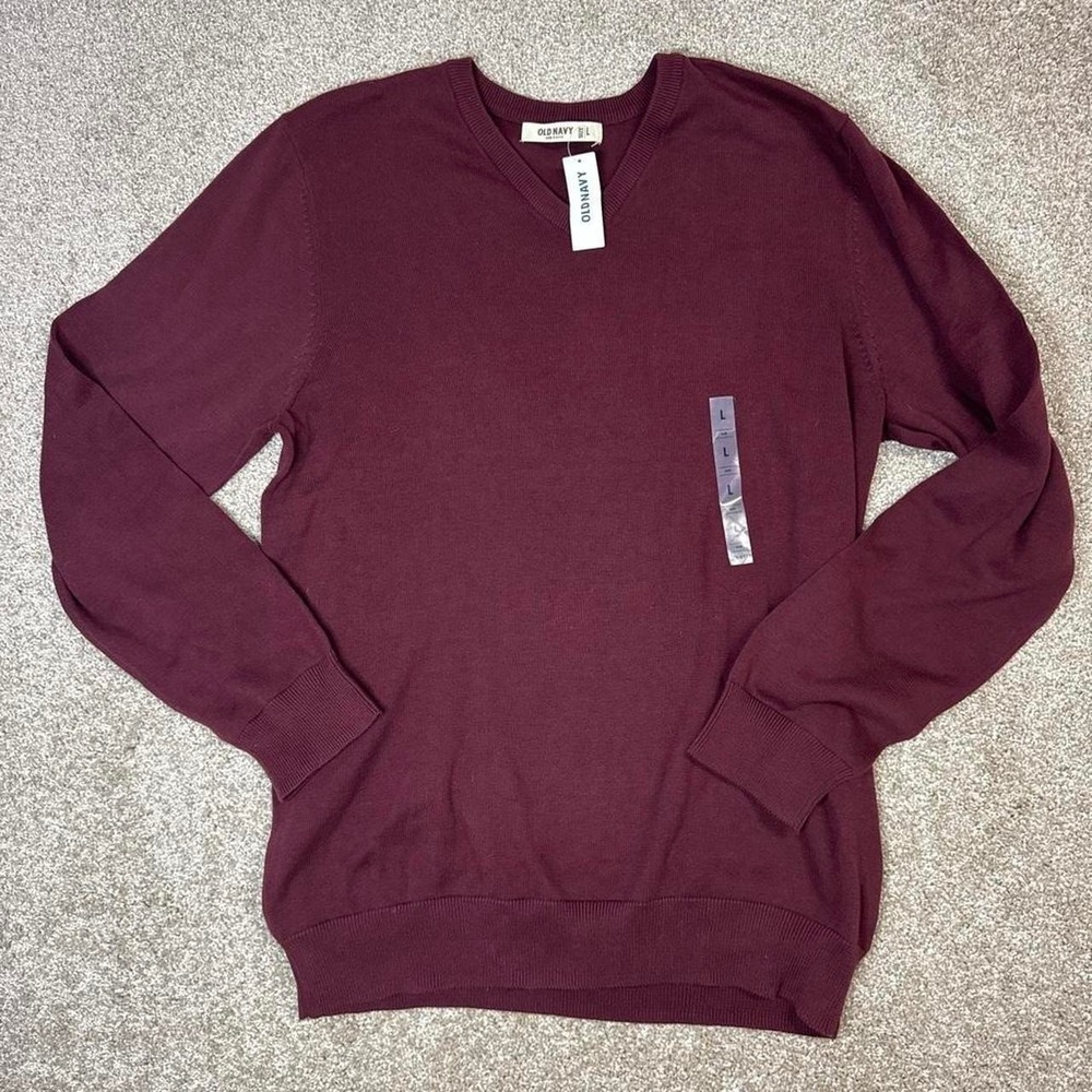 Old Navy Mens V-Neck Sweater Burgundy Maroon Long Sleeve Knit Top Size L NWT